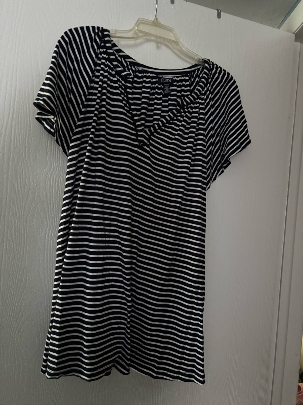 Chaps Women's Navy and White Striped Short Sleeve Tee
